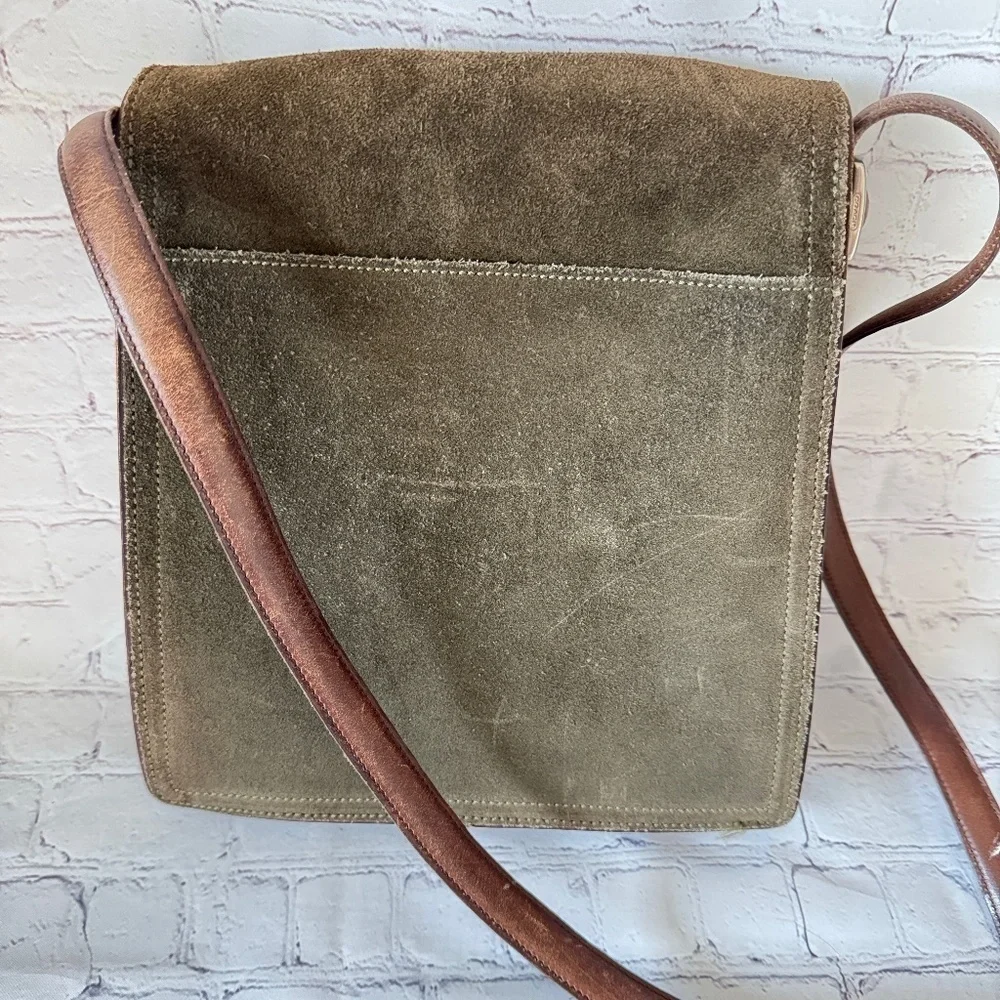 Rare Vintage Coach Olive Suede Leather Crossbody Bag